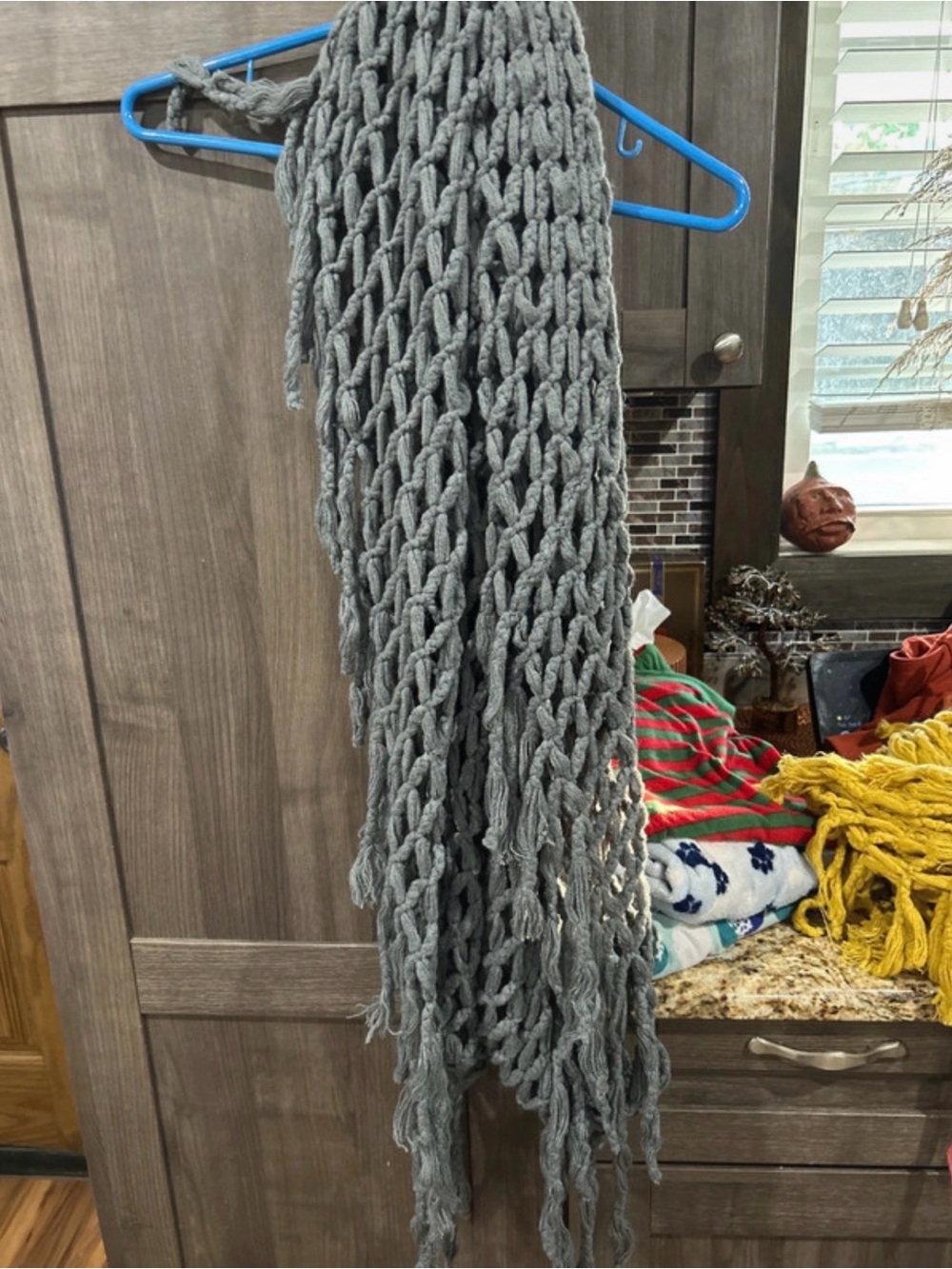 Altar'd State Gray Open-Knit Fringe Wrap Scarf